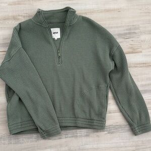 Aerie Olive Quarter Zip Waffle Sweater